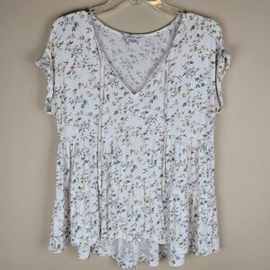 American Eagle Outfitters Floral Tiered Viscose Blouse Short Sleeve White XS